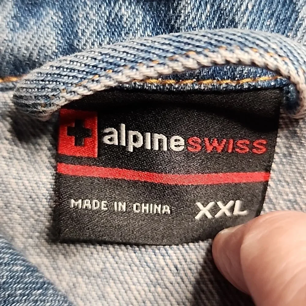 2312 NWT ALPINE SWISS DEREK MEN’S CLASSIC DENIM TRUCKER JACKET 2XL